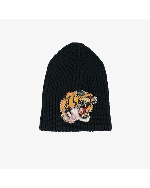Gucci Wool Tiger Patch Beanie Hat in 