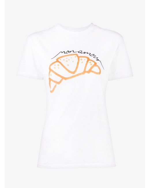 Ganni Moulin Croissant Print T-shirt in White | Lyst Australia