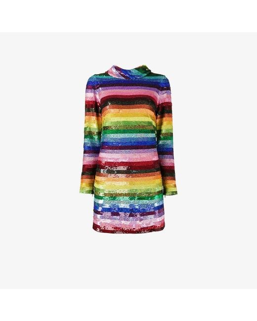 Ashish Multicolor Rainbow-striped Sequin-embellished Silk Mini Dress
