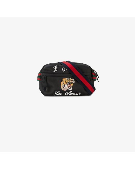 Gucci Black Tiger Embroidered Belt Bag for men