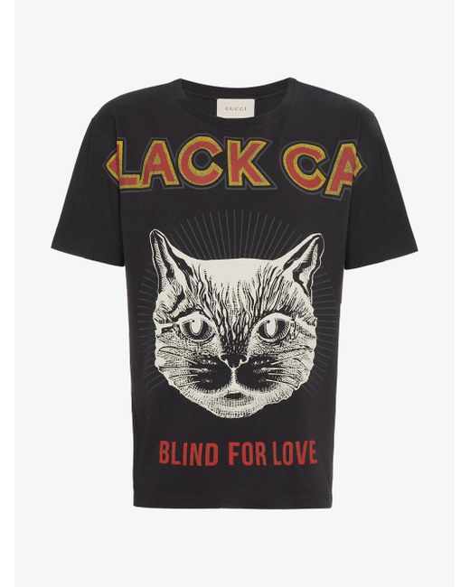 Gucci Black Cat Print T Shirt for men