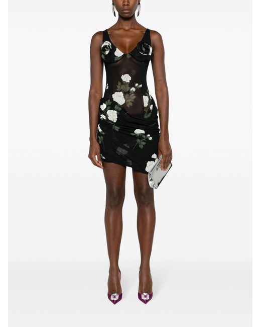Magda Butrym Black Floral-appliqué Semi-sheer Mini Dress - Women's - Spandex/elastane/polyamide
