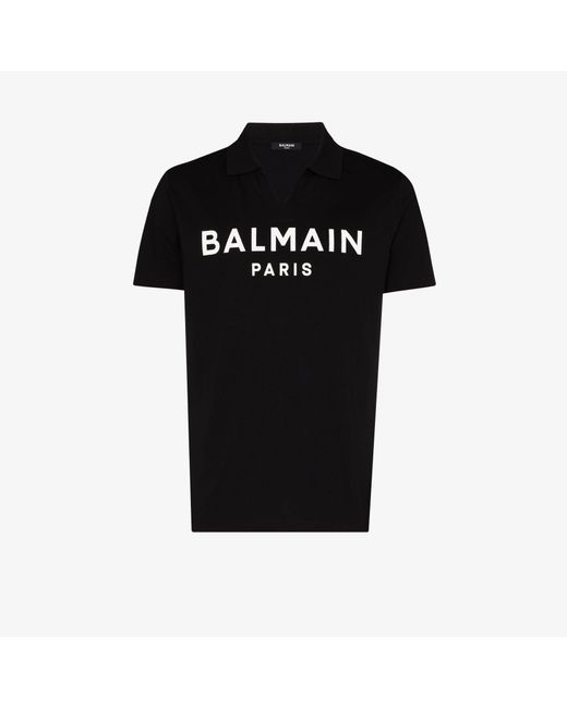 Balmain Cotton Logo Print Polo Shirt in Black for Men - Lyst