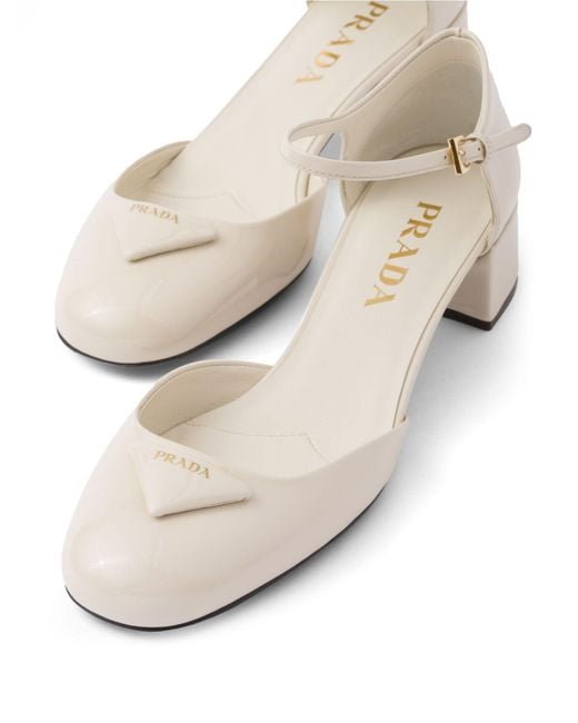 Prada Natural Triangolo 35 Patent Leather Ballet Pumps