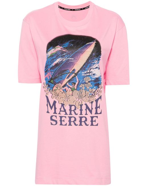 MARINE SERRE Pink Logo-print Organic Cotton T-shirt - Women's - Organic Cotton
