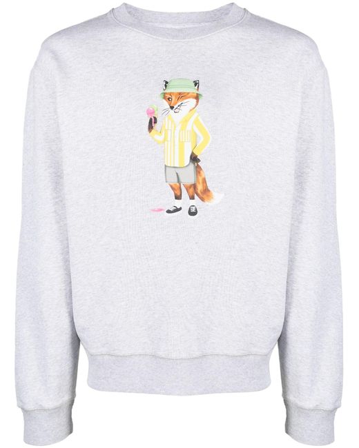 Maison Kitsuné White Dressed Fox Printed Cotton Sweatshirt for men