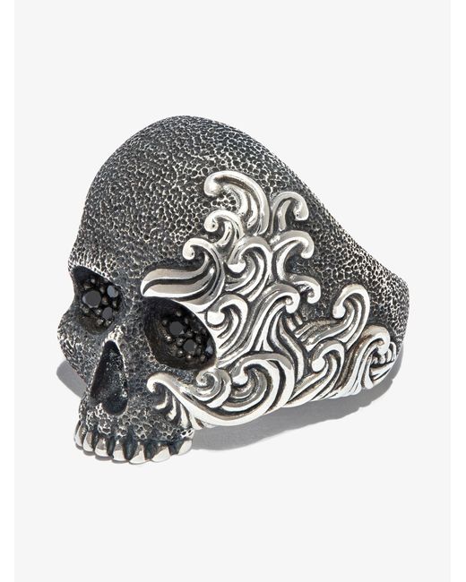 David Yurman Metallic Sterling Diamond Skull Ring for men