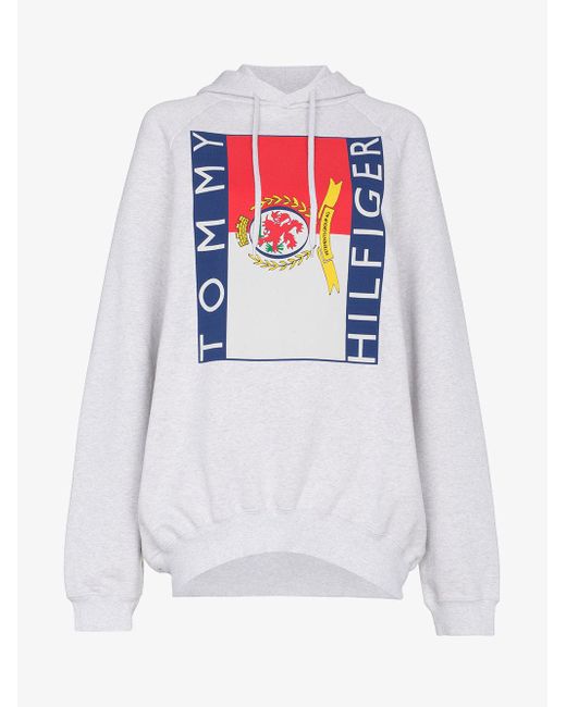 Vetements + Tommy Hilfiger Printed French Cotton-blend Terry Hoodie Light Gray