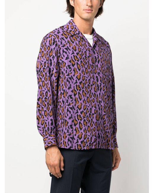 Wacko Maria Purple Leopard Print Shirt - Men's - Rayon for Men