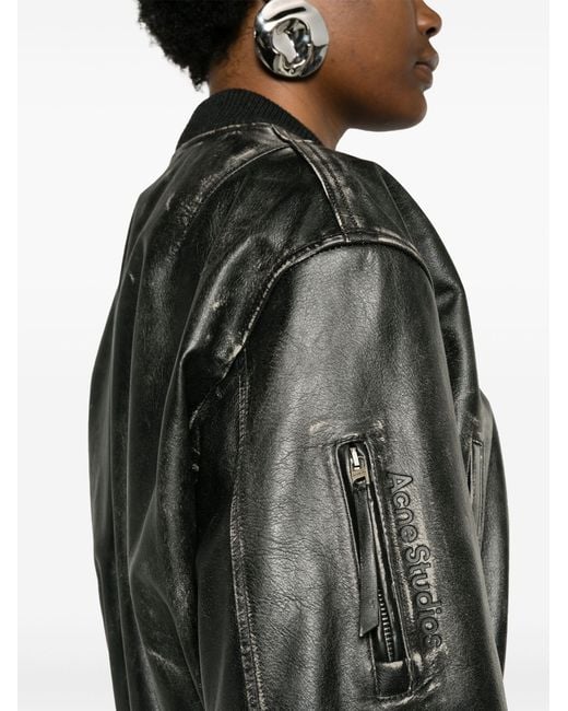 Acne Black New Lomber Leather Bomber Jacket