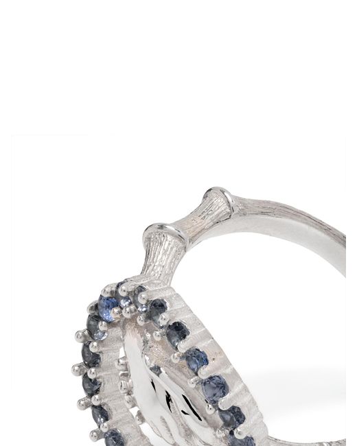 Bleue Burnham Metallic Sterling Hand Shake Sapphire Ring for men