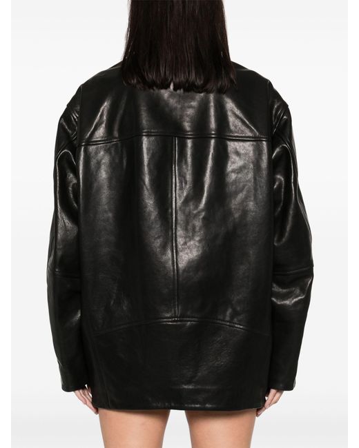 Isabel Marant Black Ikena Oversized Leather Jacket - Women's - Lamb Skin/viscose/cotton