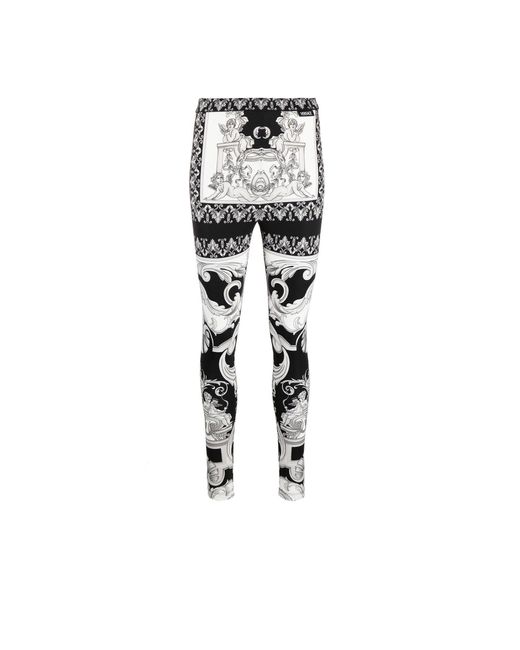 Versace Black Silver Baroque leggings | Lyst
