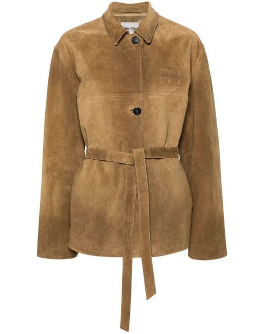 Miu Miu Natural Light Belted Suede Jacket