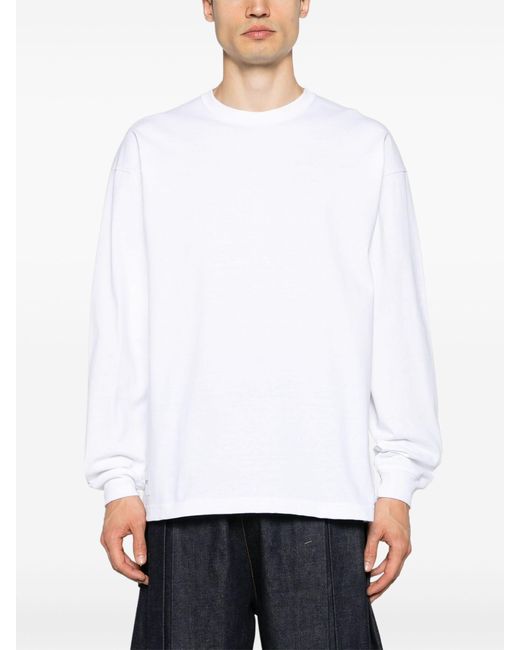 (w)taps White Logo-embroidered Long-sleeved Cotton T-shirt for men