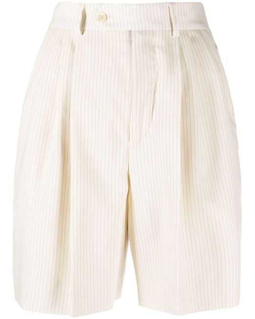 Céline Natural Neutral Striped Wool Shorts