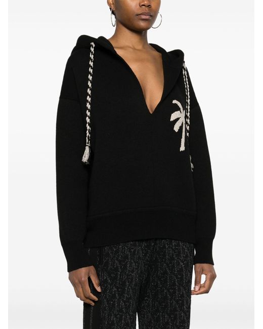 Palm Angels Black Palm-embroidered Hoodie