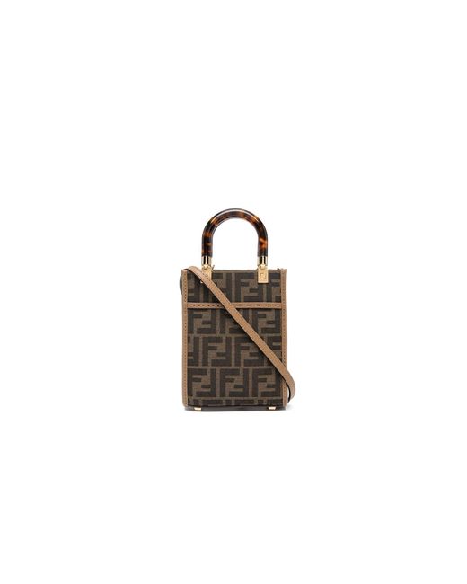 Fendi Brown Sunshine Shopper Mini Canvas Tote Bag | Lyst UK