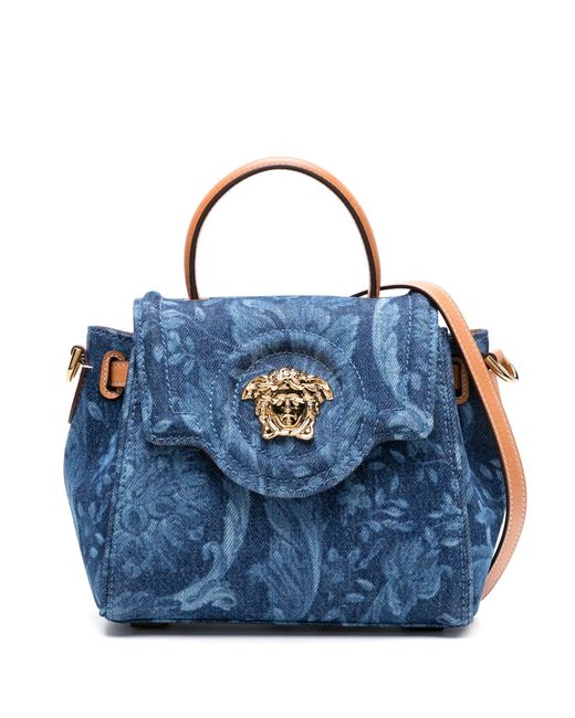 Versace Blue La Medusa Small Barocco Denim Handbag