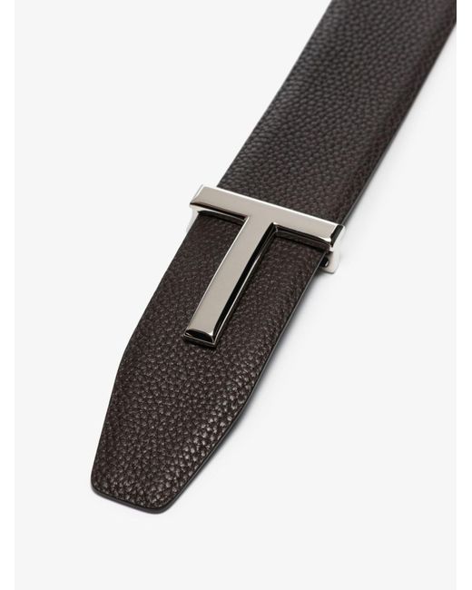 Tom Ford Black T Logo Reversible Leather Belt for men