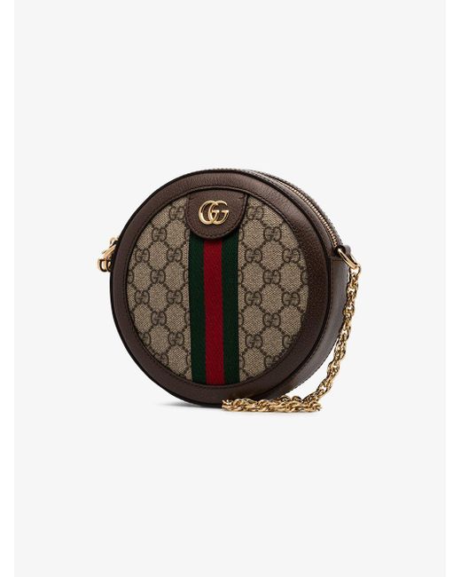 Gucci Beige And Brown Ophidia GG Mini Canvas Round Shoulder Bag - Lyst