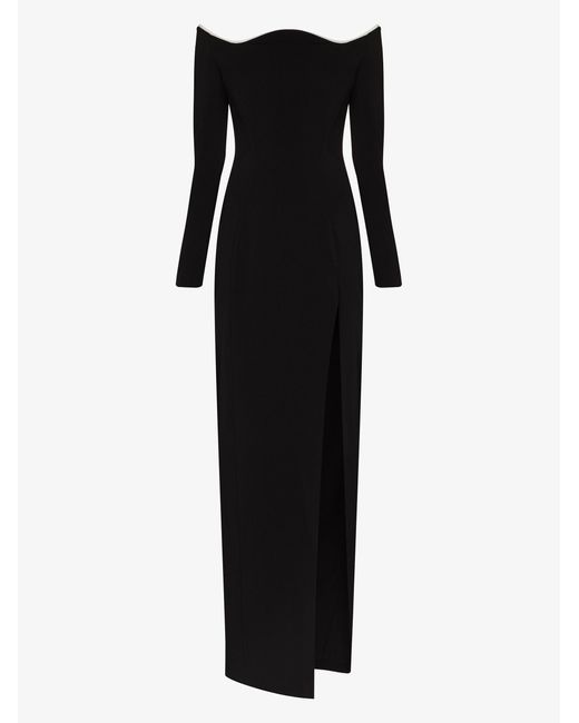 Monot Black Off-the-shoulder Evening Gown