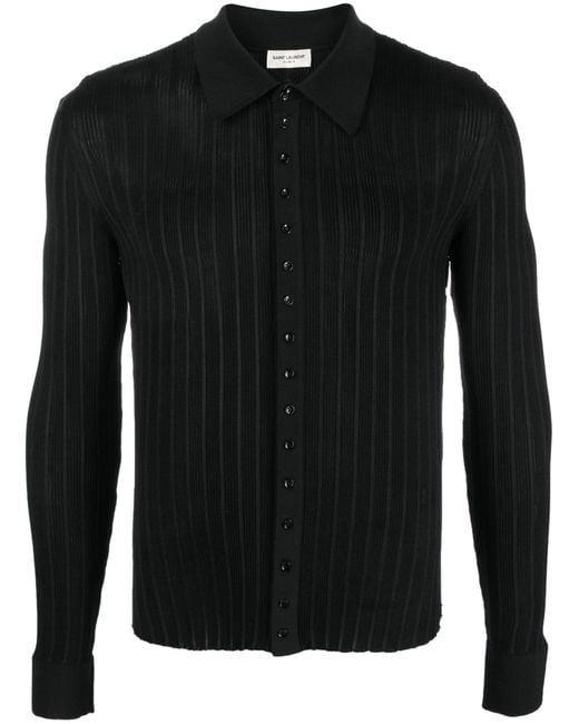 Saint Laurent Black Rib Knit Silk Shirt for men