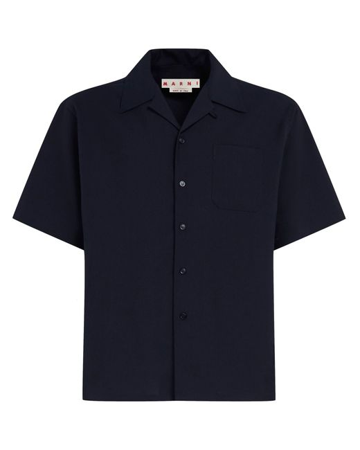 Marni Blue Camp-collar Virgin Wool Shirt for men