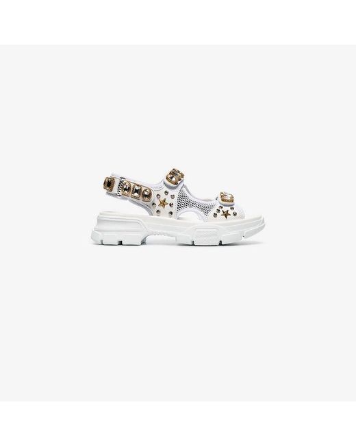 Gucci Crystal Sandals Mesh White/gold