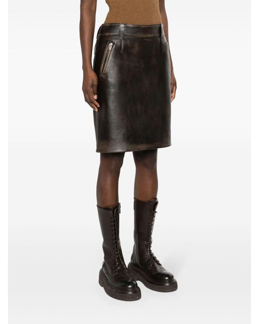Miu Miu Black Leather Pencil Skirt - Women's - Polyester/viscose/lambskin