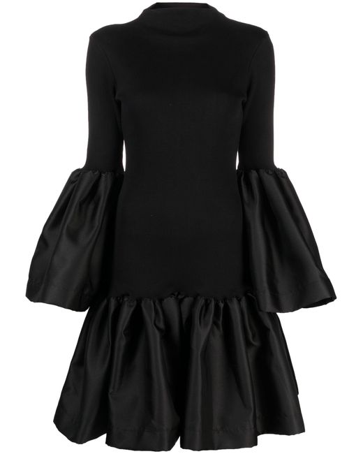 Marques'Almeida Black Peplum-hem Ribbed-knit Midi Dress