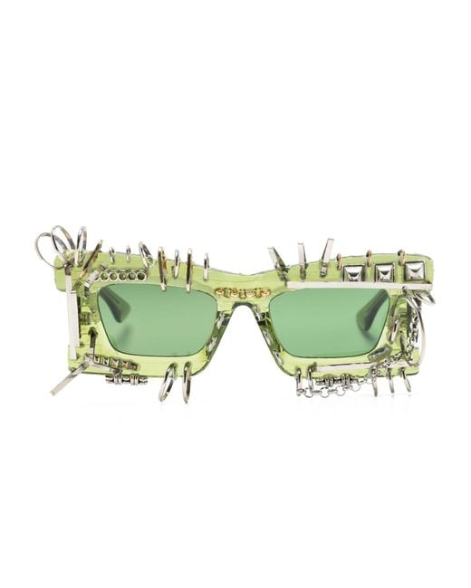 Kuboraum Green Piercing-detail Rectangular-frame Sunglasses for men