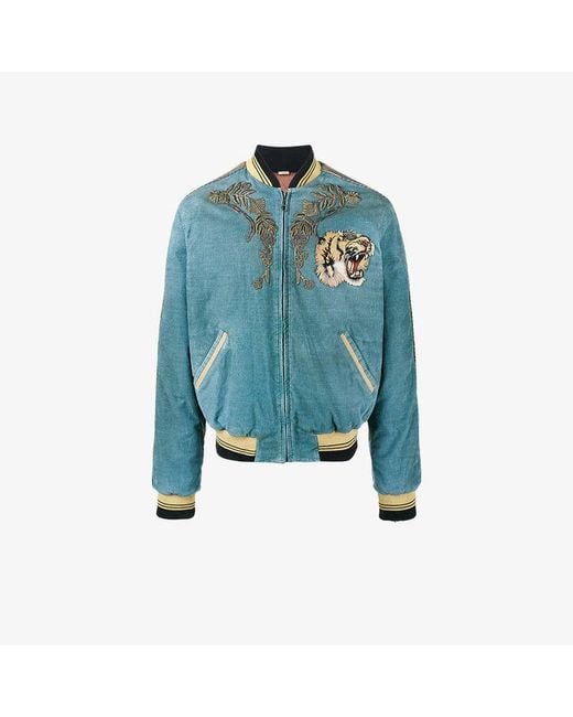 Uplifted investering grøntsager Gucci Loved Embroidered Bomber Jacket in Blue for Men | Lyst