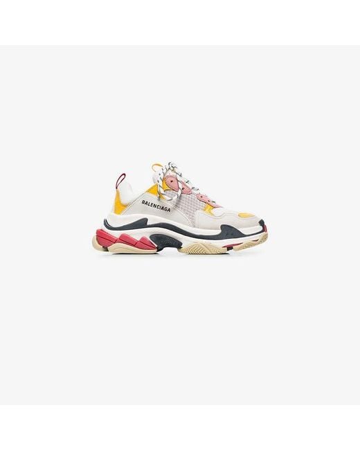 Balenciaga White, Pink And Yellow Triple S Leather Sneakers | Lyst