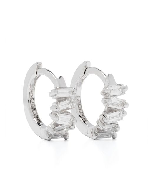 Suzanne Kalan 18k White Gold Bold Diamond huggie-hoop Earrings - Women's - Diamond/18kt White Gold