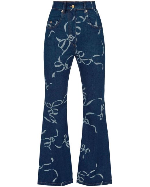 Nina Ricci Blue Bow-print Flared Jeans