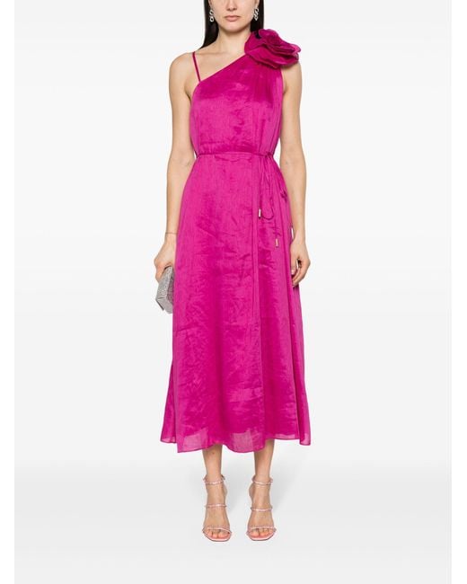 Aje. Pink Quintessa Floral-appliqué Linen Dress