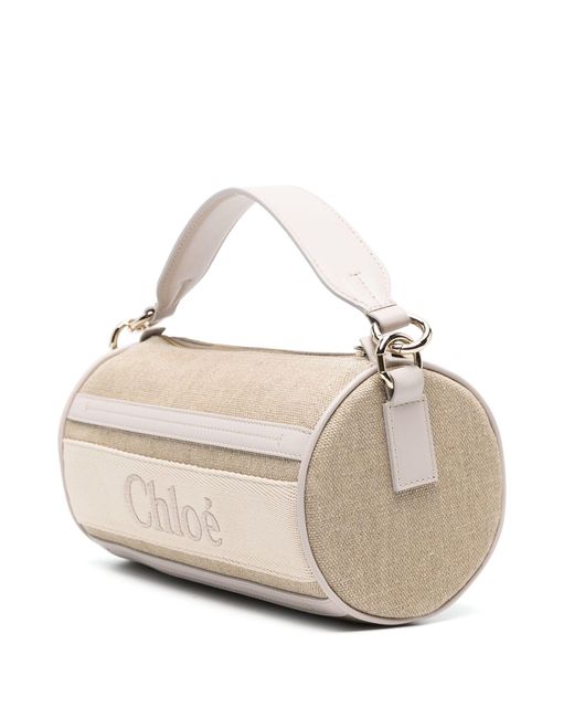 Chloé Natural Beige Logo-embroidered Linen Two-way Crossbody Bag