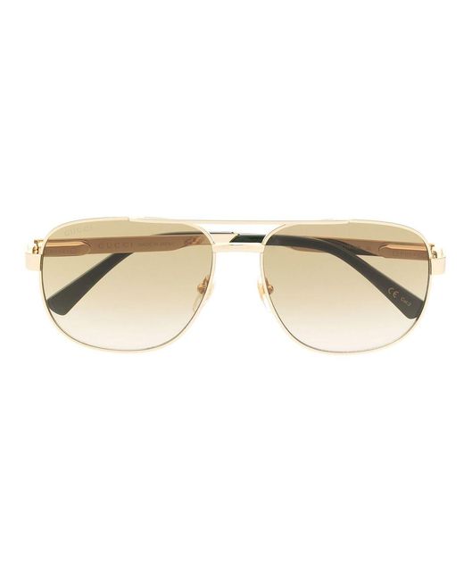 Gucci Natural Logo-engrave Pilot-frame Sunglasses for men