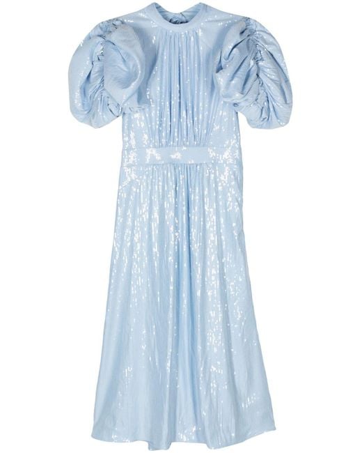 ROTATE BIRGER CHRISTENSEN Blue Sequinned Puff-sleeve Midi Dress