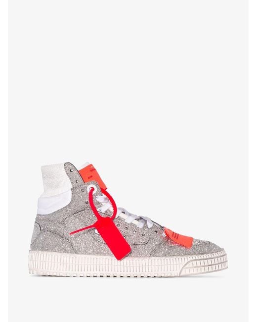 Off-White c/o Virgil Abloh Metallic Silver Off-court Glitter High Top Sneakers