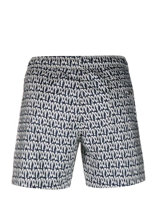 Moncler Gray Monogram-print Logo-patch Swim Shorts for men