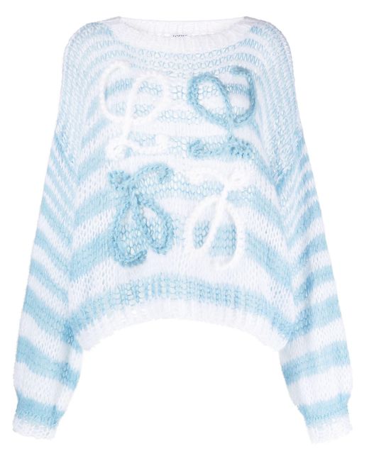 Loewe Blue Embroidered-anagram Crochet Jumper