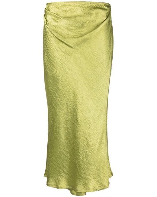 Acne Green Wraparound Crinkled Satin Midi Skirt