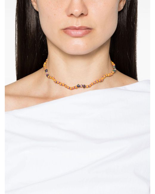 Marie Lichtenberg White 9k Yellow Mauli Ghana Emerald Beaded Necklace