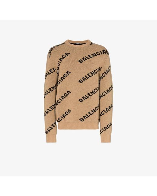 Balenciaga Logo Intarsia Sweater in Brown for Men | Lyst Australia