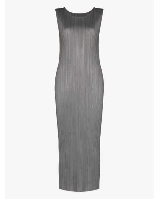 Pleats Please Issey Miyake Gray Monthly Colors Plissé Midi Dress - Women's - Polyester
