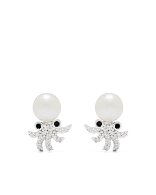 Yvonne Léon 9k White Octopuss Pearl And Diamond Earrings