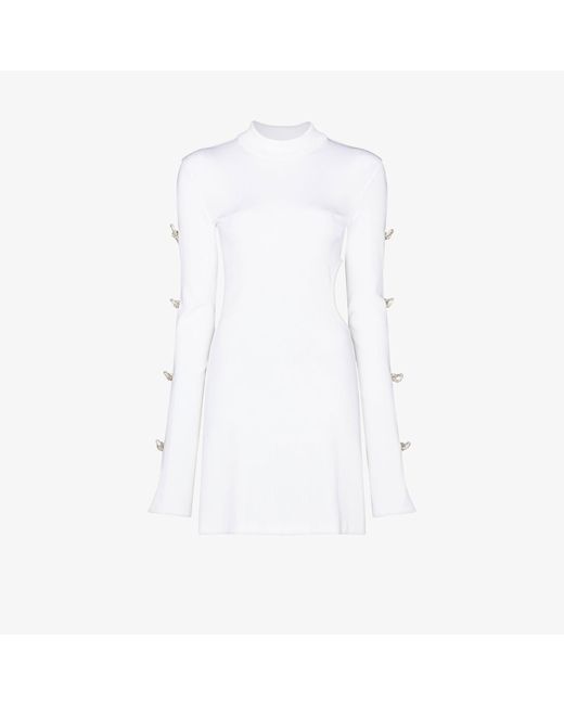 Mach & Mach White Crystal Bow Cutout Mini Dress | Lyst