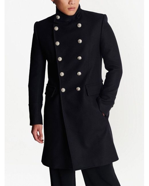Balmain Blue Wool Double-breasted Officer Coat for men